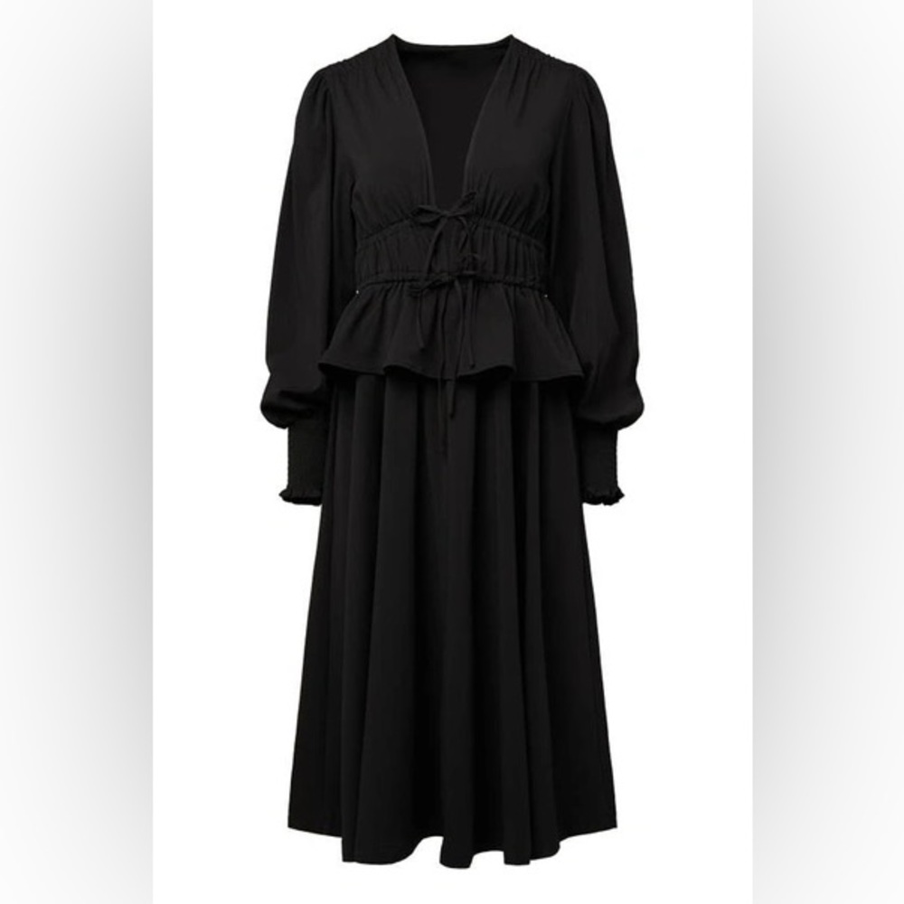 WeWoreWhat Black Ruffled Tiered Plunge Sundress